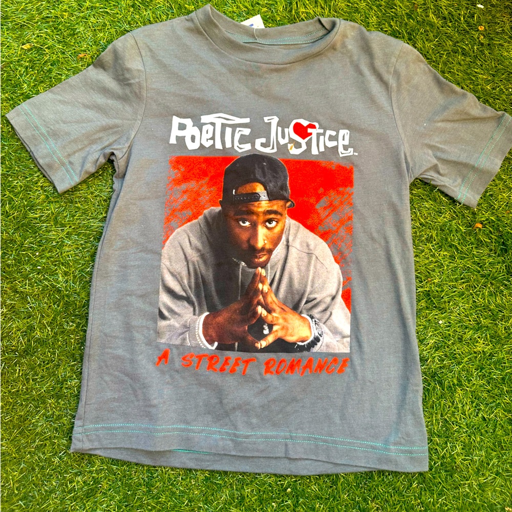 Poetic Justice Tupac Shakur Graphic T-Shirt gray Short Sleeve Crewneck